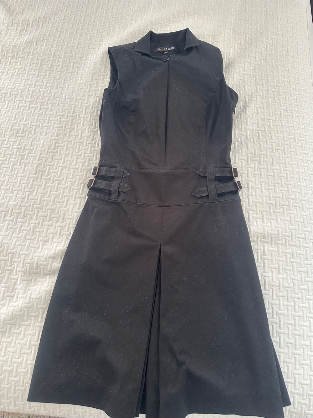 Anne Klein Black Sleeveless Midi Dress with double Side Buckles professional 6